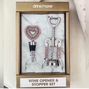 New Pink Crystal Heart Wine Opener And Stopper Set